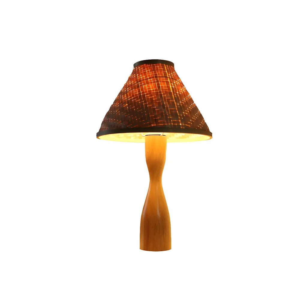Oriental Beige Rattan Wood LED Table Lamp for Bedroom