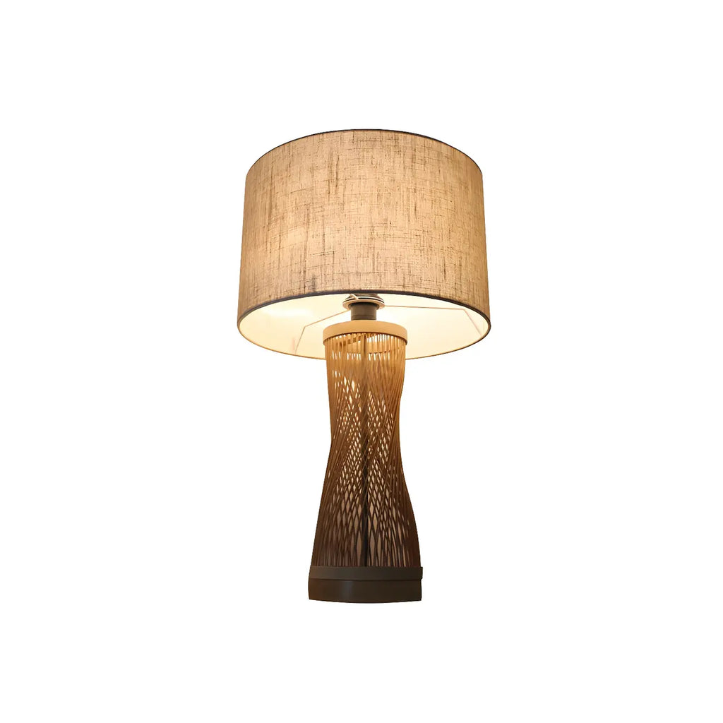 Oriental Beige Rattan Wood LED Table Lamp for Bedroom