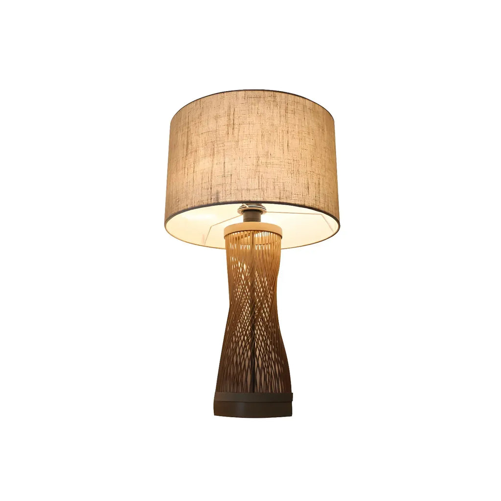 Oriental Beige Rattan Wood LED Table Lamp for Bedroom