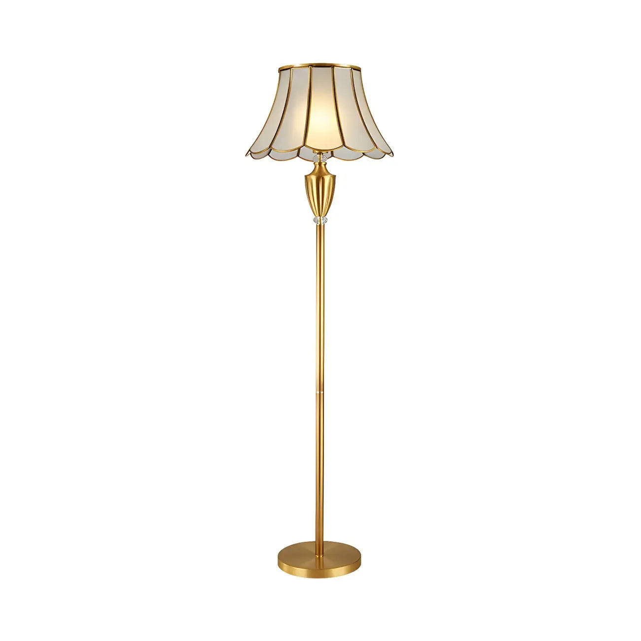 Vintage Scalloped Glass Brass 57 Flared Floor Lamp