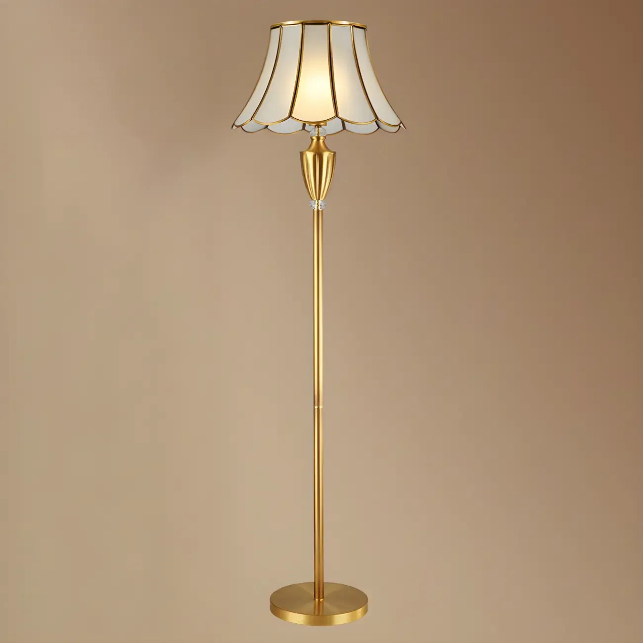 Vintage Scalloped Glass Brass 57 Flared Floor Lamp