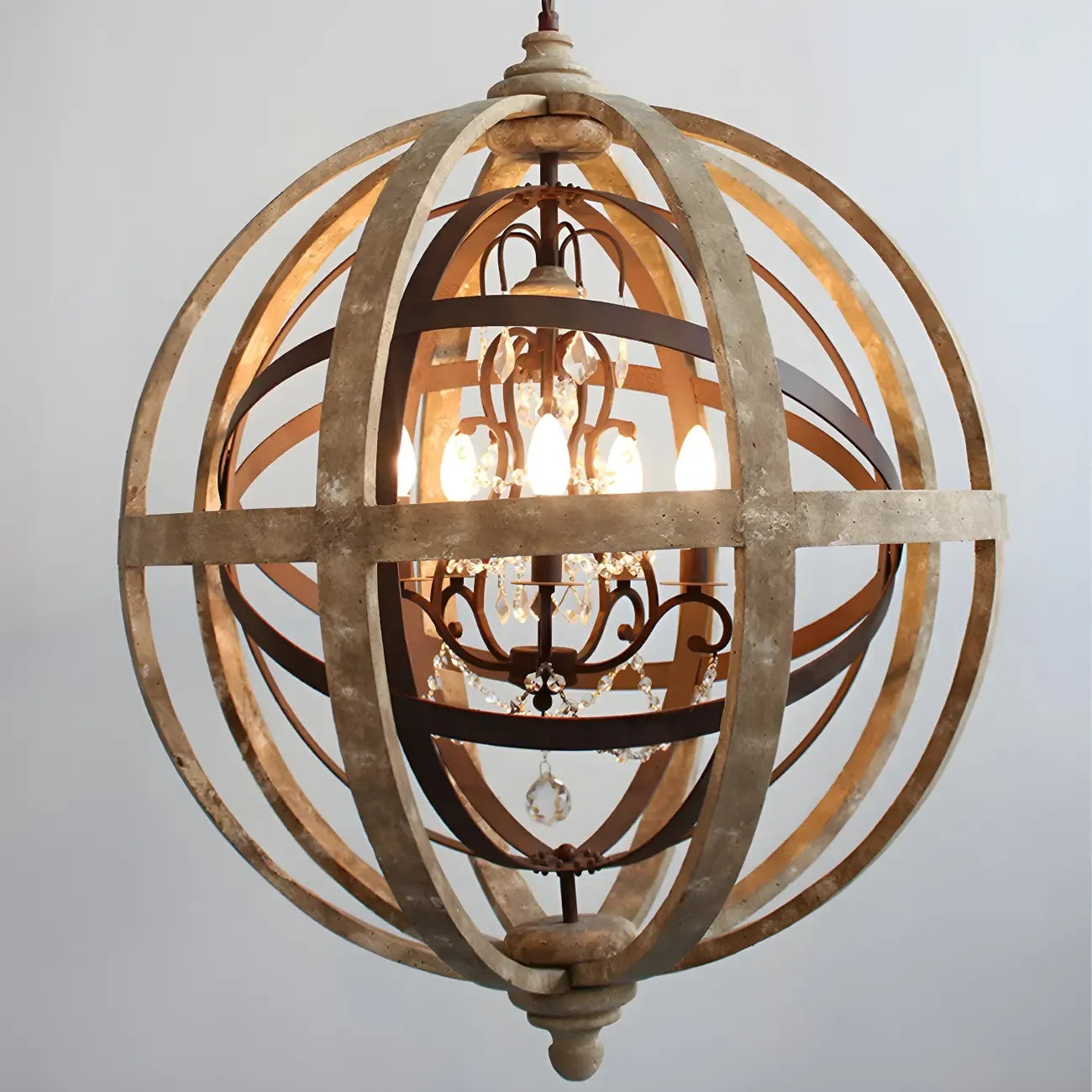 Traditional Vintage Crystal Wood Orb Chandelier