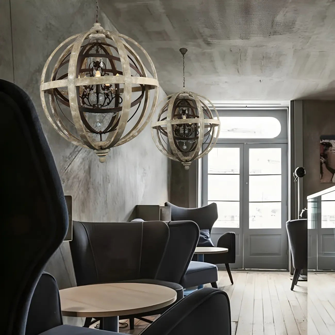 Traditional Vintage Crystal Wood Orb Chandelier