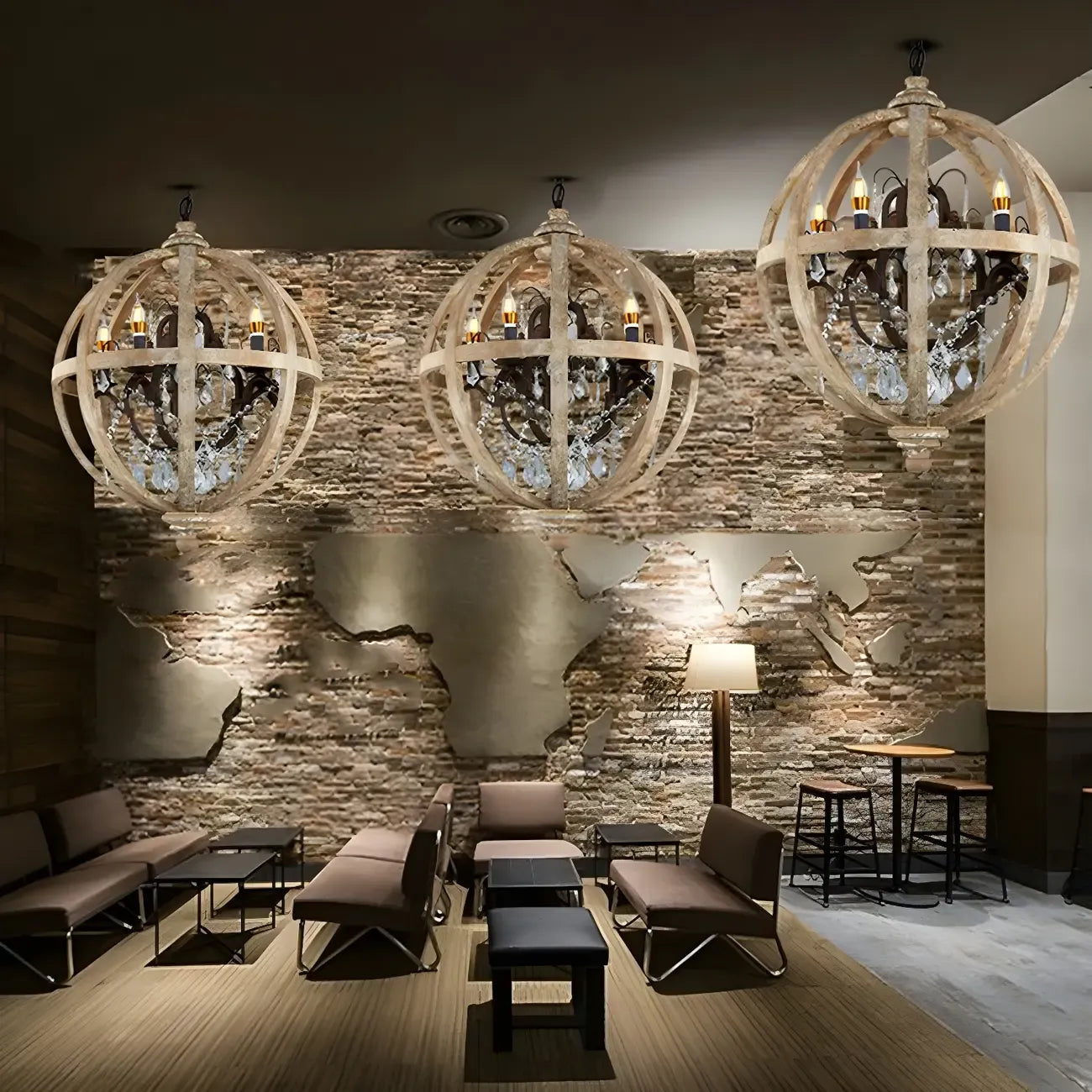 Traditional Vintage Crystal Wood Orb Chandelier