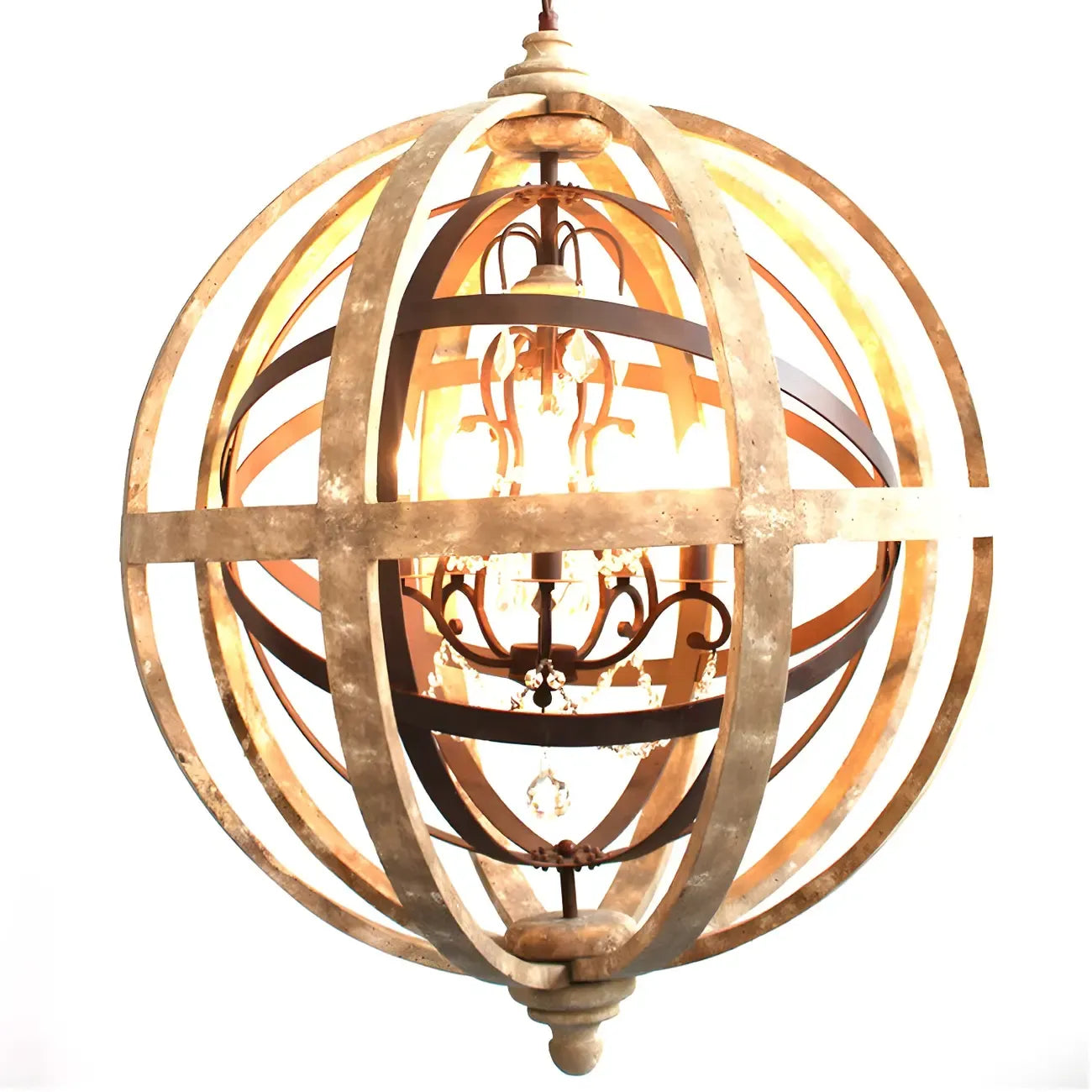 Traditional Vintage Crystal Wood Orb Chandelier