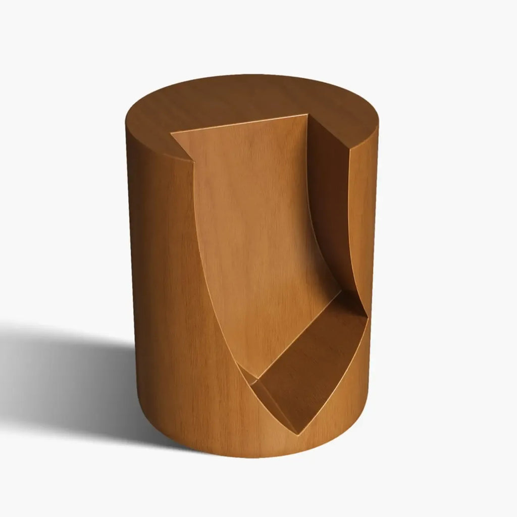 Round Walnut Wood Side Table with Open Storage for Couch