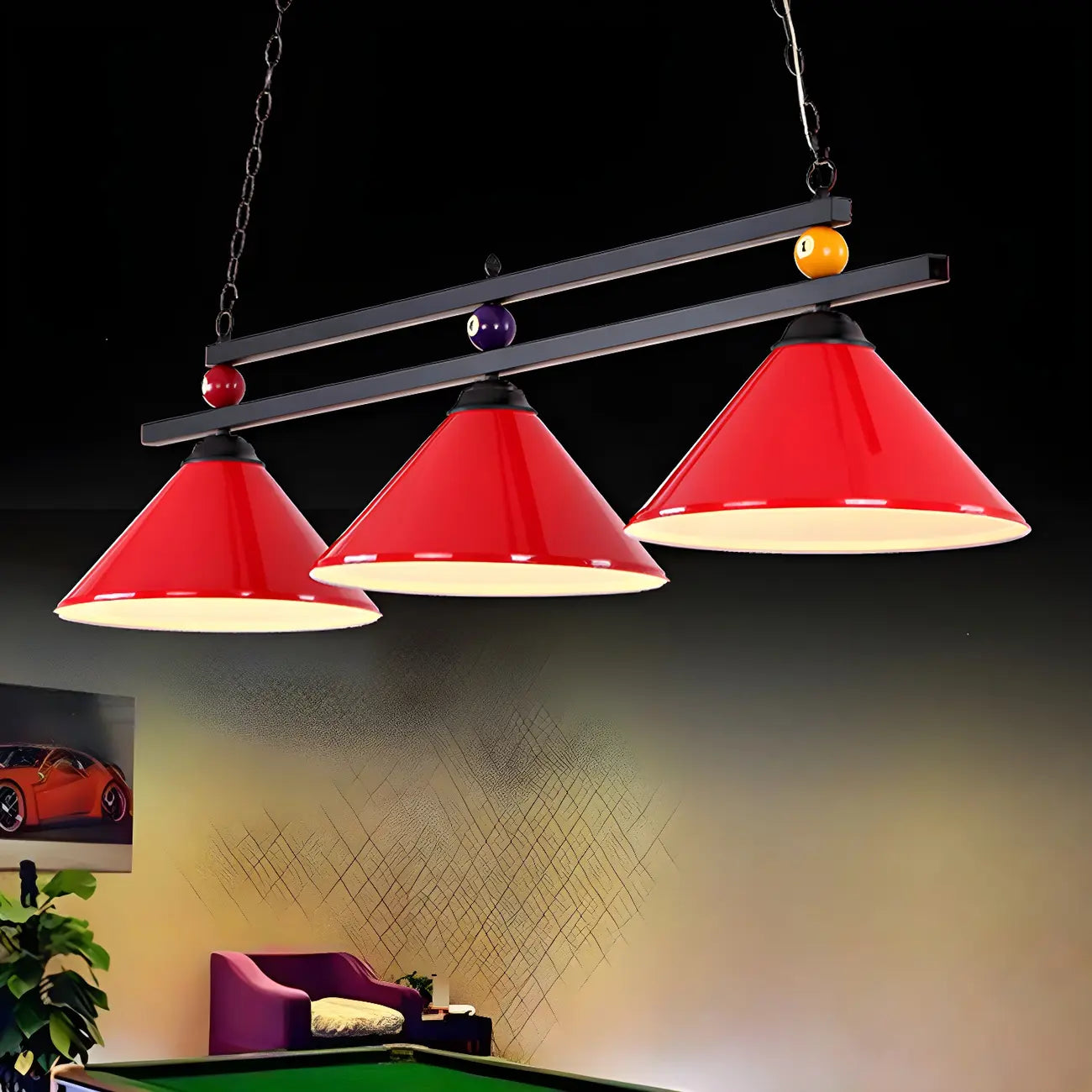 Rustic Metal 3-Light Pendant Light for Game Room