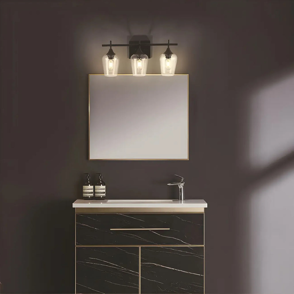 3-Light Industrial Vanity Light Glass Cup Shade LED for Bathroom