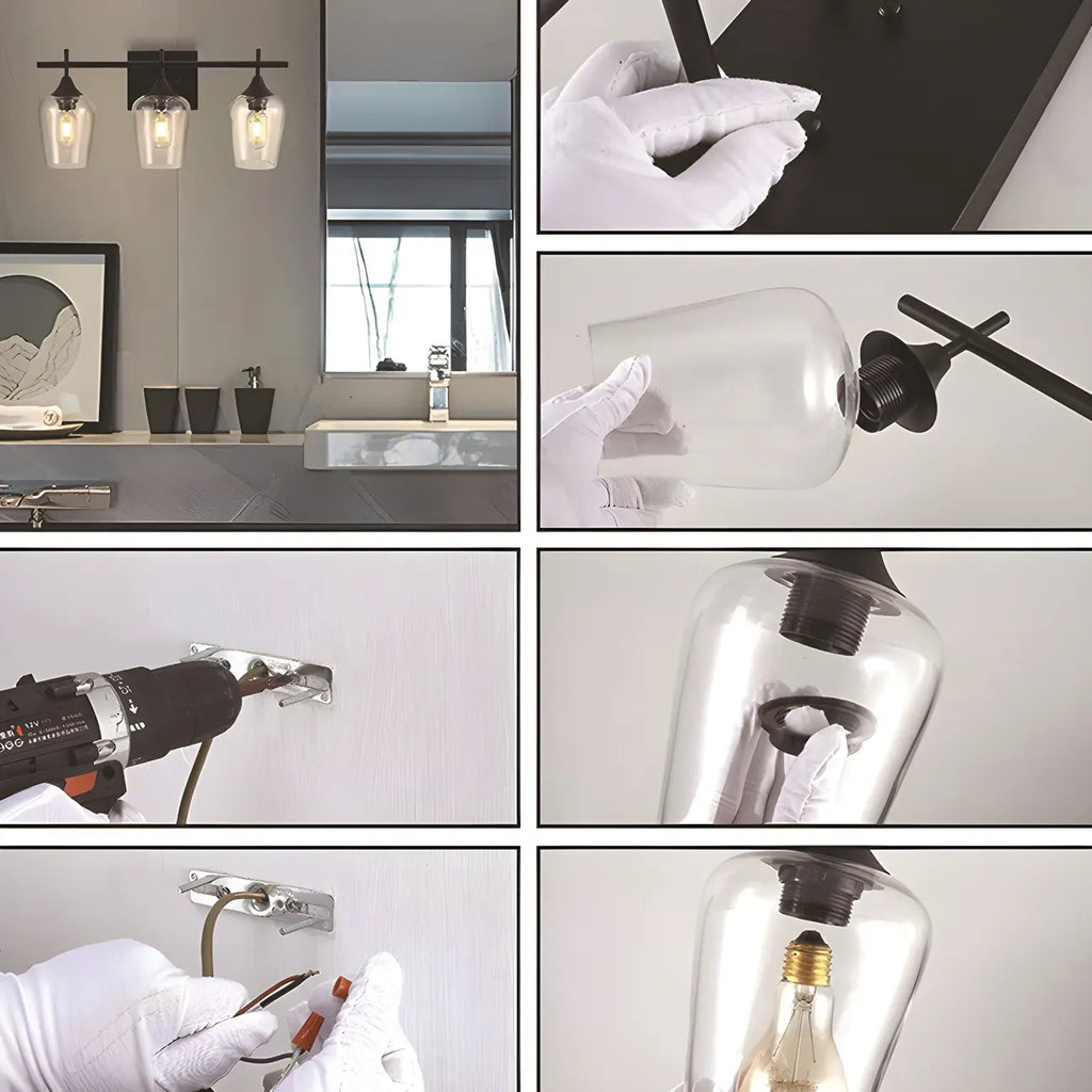 3-Light Industrial Vanity Light Glass Cup Shade LED for Bathroom