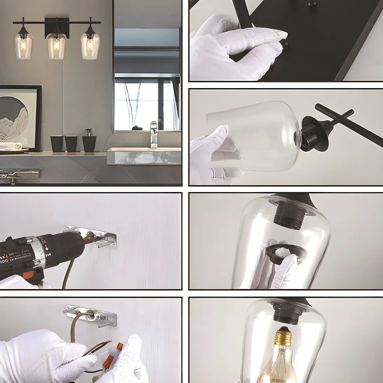 3-Light Industrial Vanity Light Glass Cup Shade LED for Bathroom