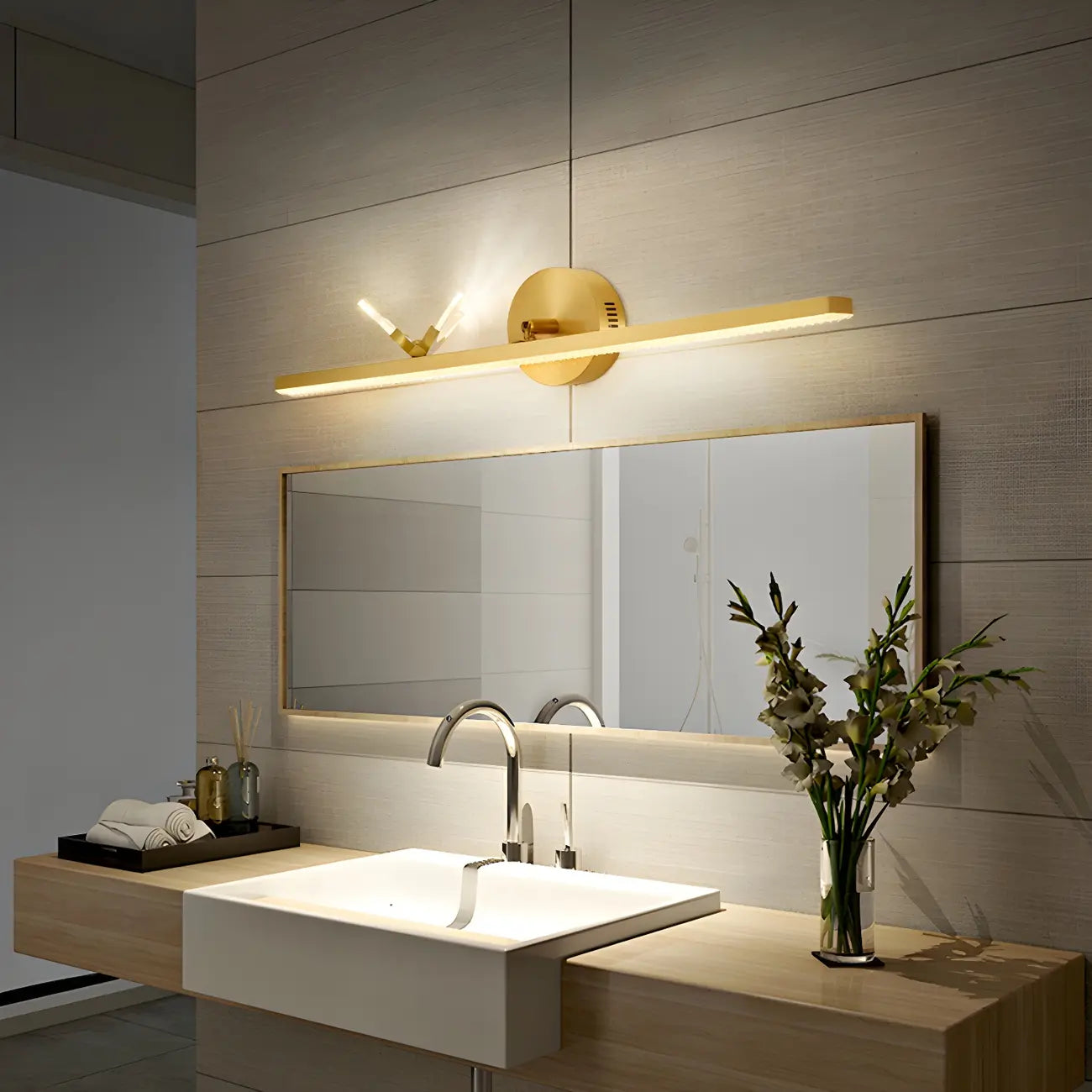 Elegant Linear LED Vanity Light with Gold Accent for Bathroom