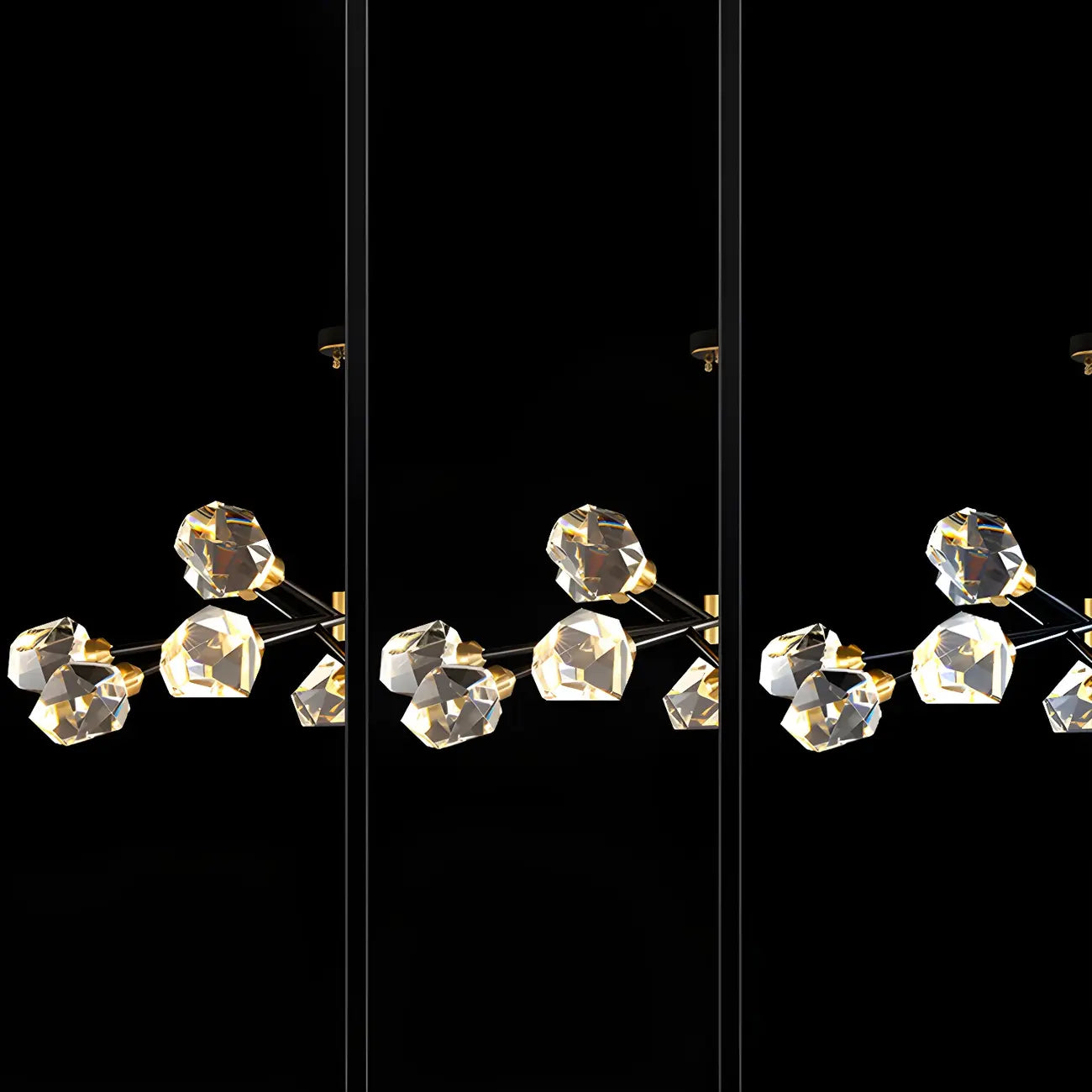 Modern Crystal Brass Sputnik Chandeliers in Black-Gold