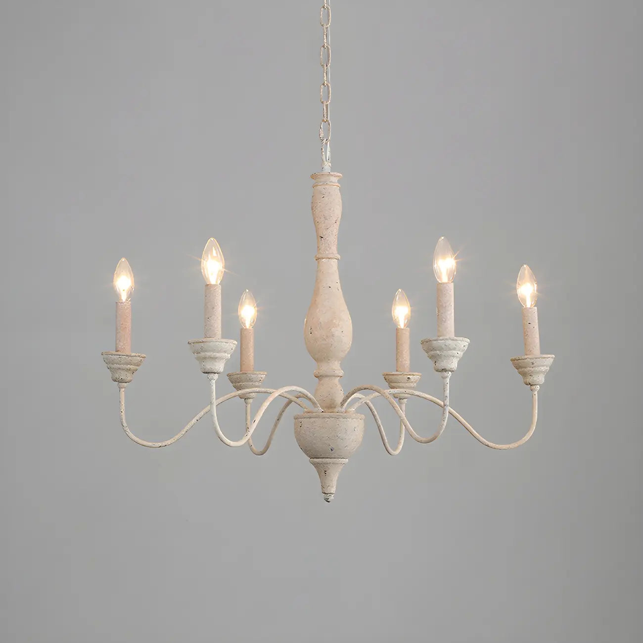 6-Light Classic Wooden Candelabra Chandelier with Chain Mount