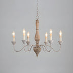 6-Light Classic Wooden Candelabra Chandelier with Chain Mount