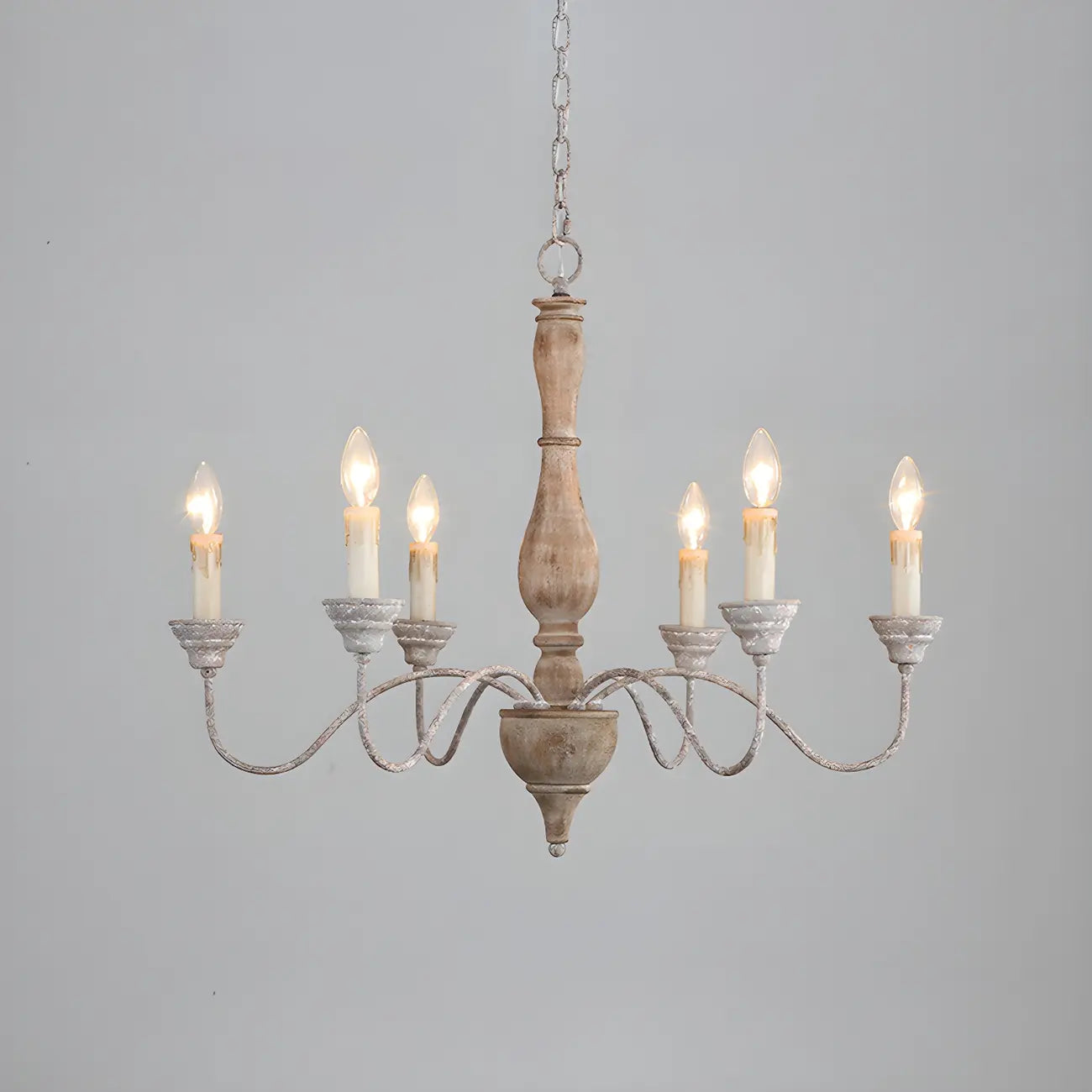 6-Light Classic Wooden Candelabra Chandelier with Chain Mount