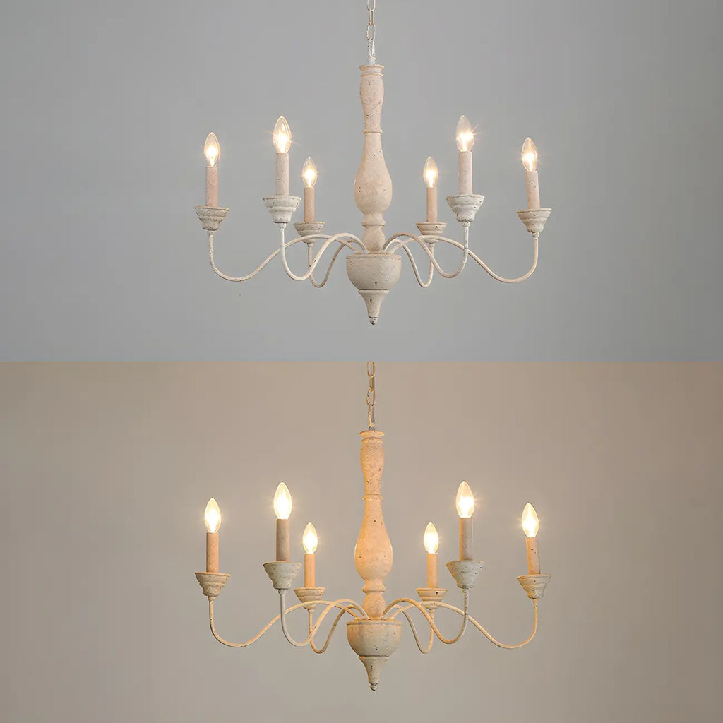 6-Light Classic Wooden Candelabra Chandelier with Chain Mount