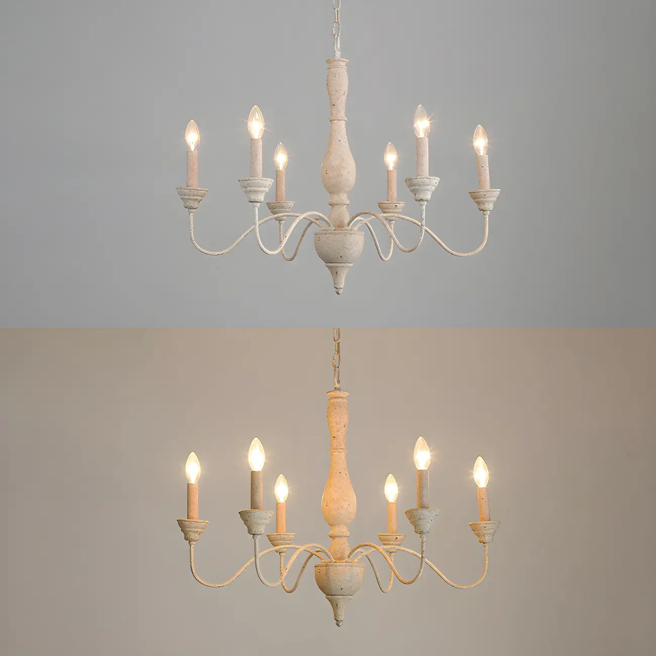 6-Light Classic Wooden Candelabra Chandelier with Chain Mount