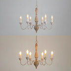 6-Light Classic Wooden Candelabra Chandelier with Chain Mount