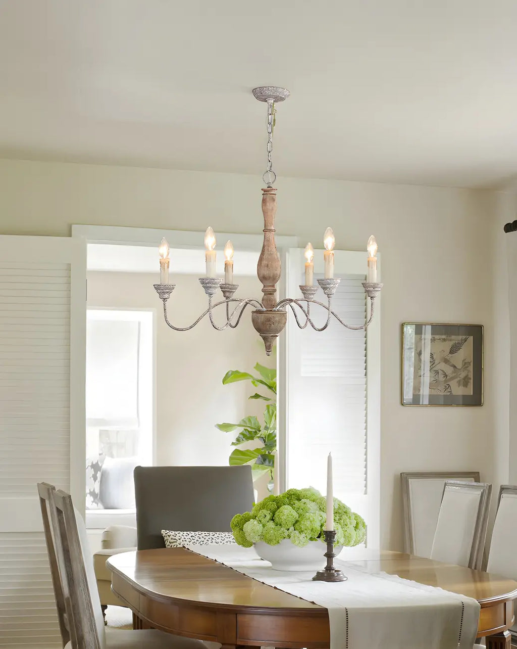 6-Light Classic Wooden Candelabra Chandelier with Chain Mount