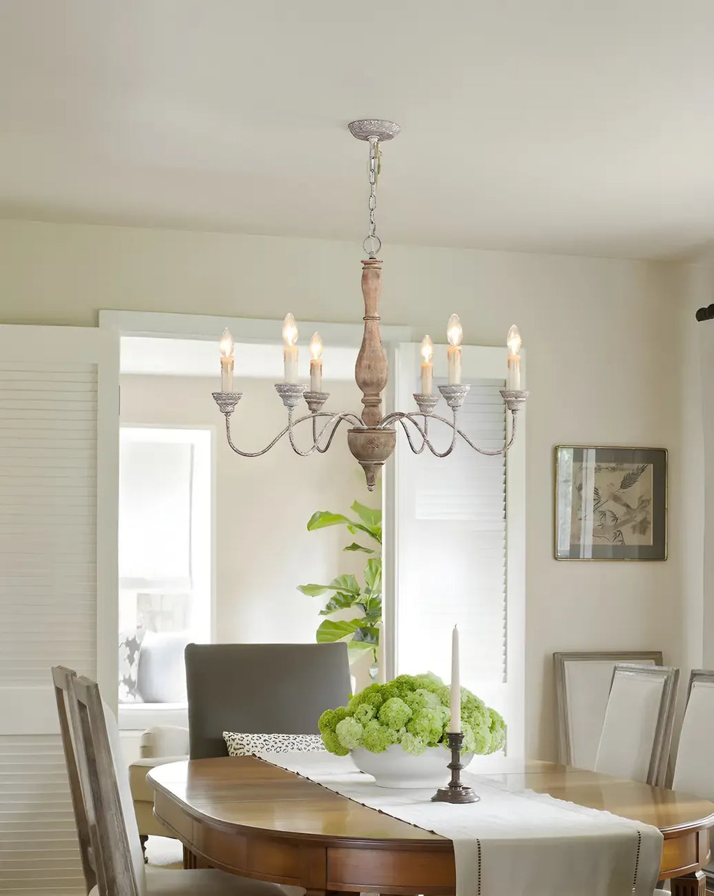 6-Light Classic Wooden Candelabra Chandelier with Chain Mount