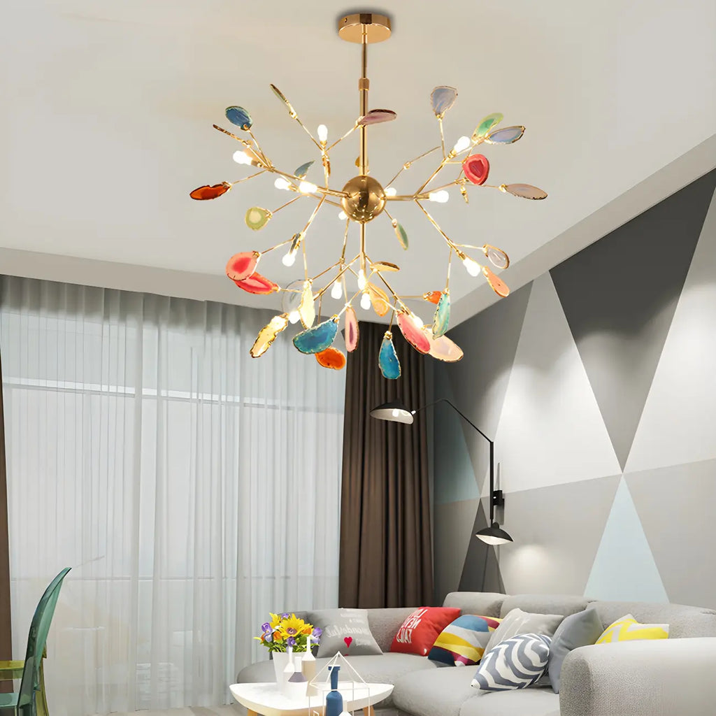 Modern Multi-Color Agate Deco Golden Sputnik Chandelier