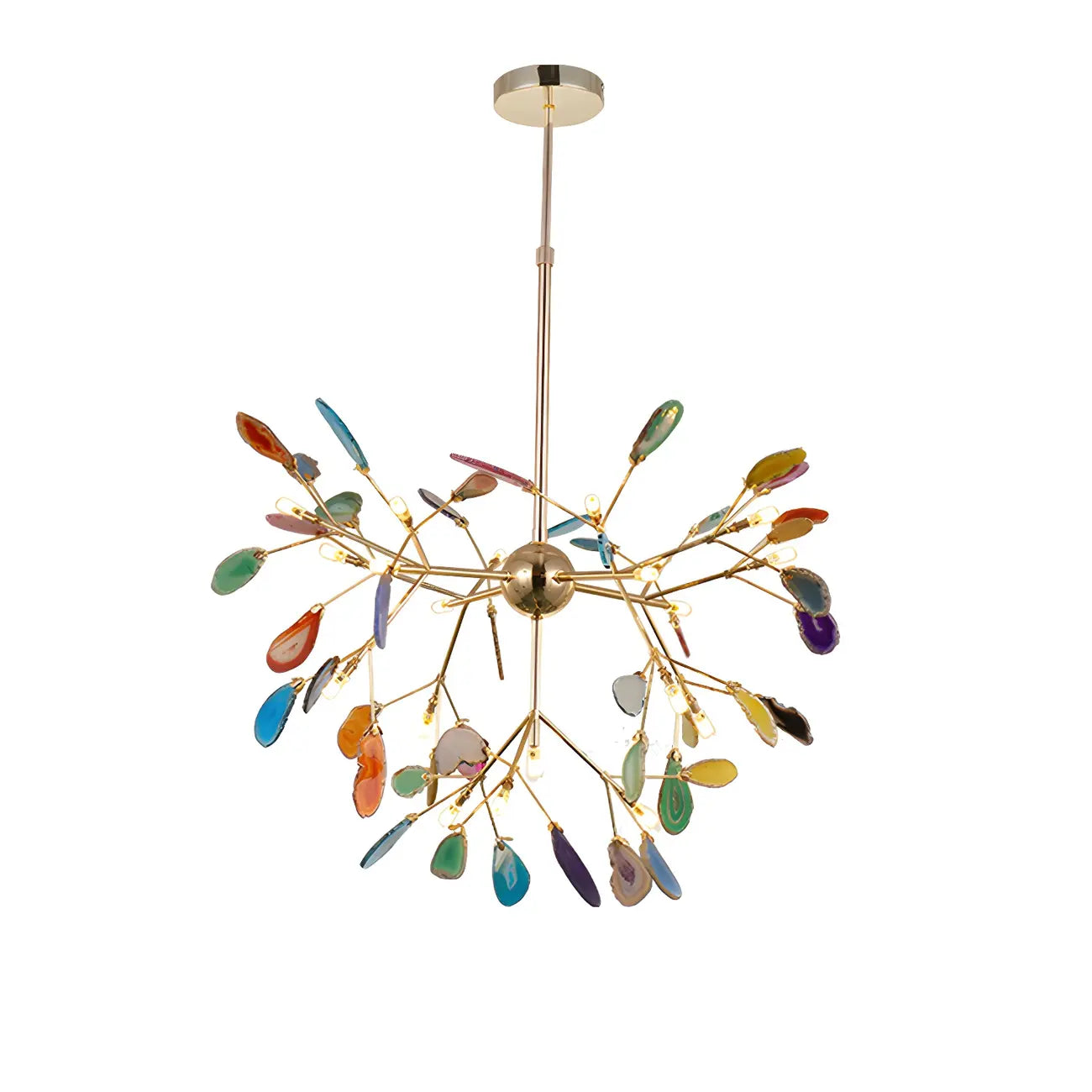 Modern Multi-Color Agate Deco Golden Sputnik Chandelier