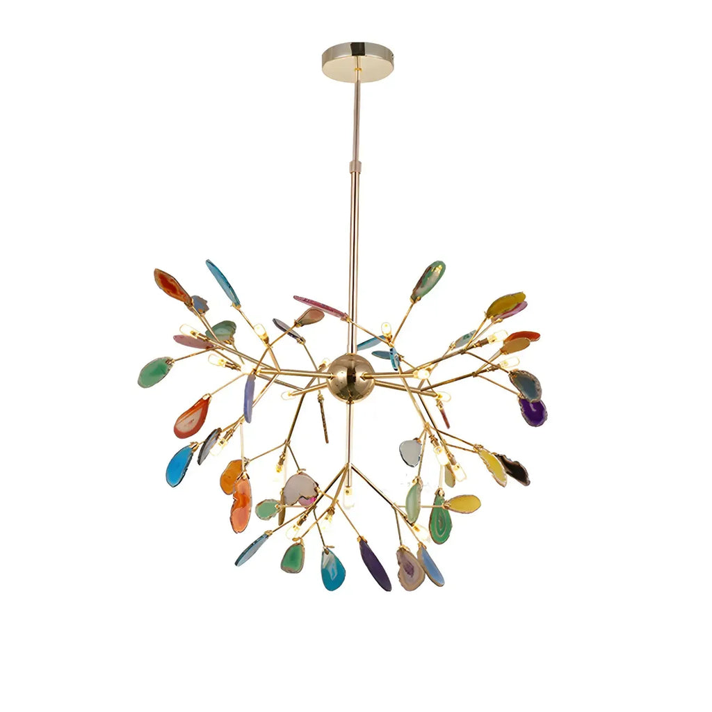 Modern Multi-Color Agate Deco Golden Sputnik Chandelier