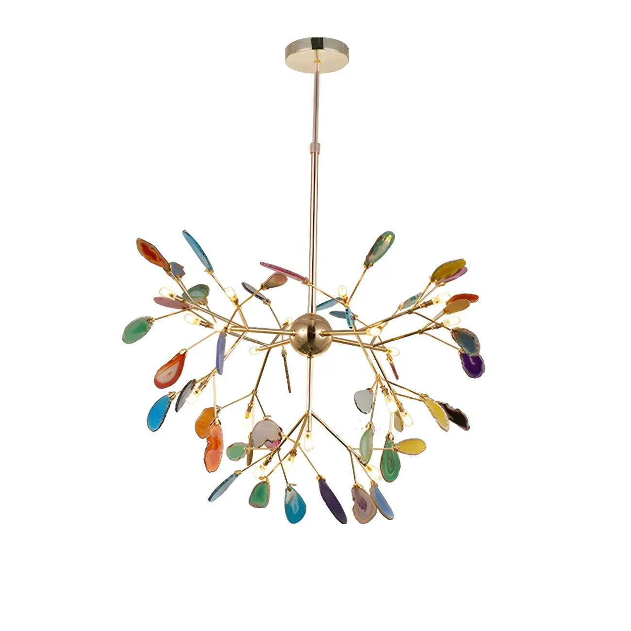 Modern Multi-Color Agate Deco Golden Sputnik Chandelier