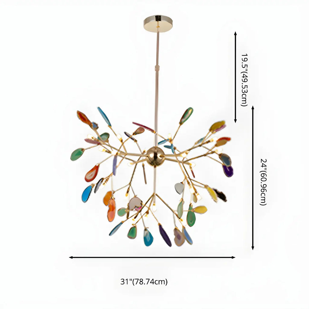 Modern Multi-Color Agate Deco Golden Sputnik Chandelier