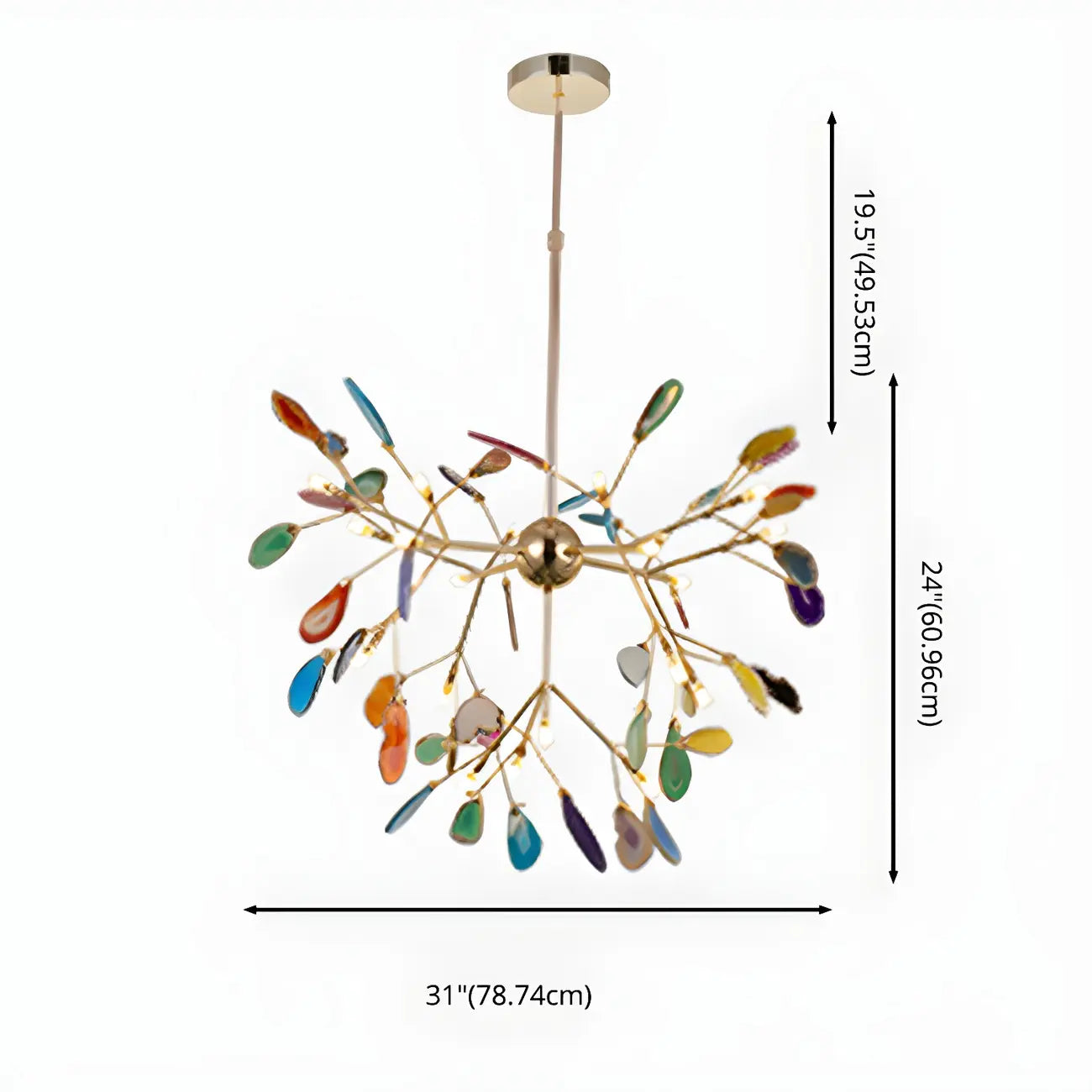 Modern Multi-Color Agate Deco Golden Sputnik Chandelier