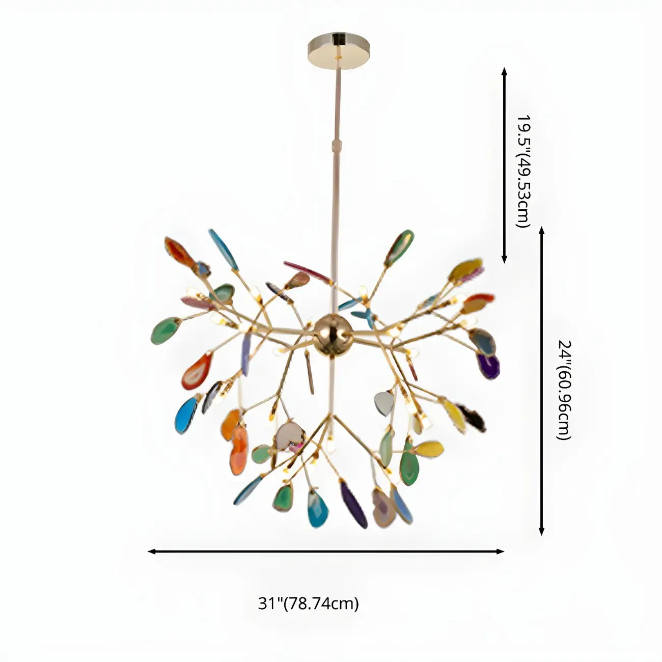 Modern Multi-Color Agate Deco Golden Sputnik Chandelier