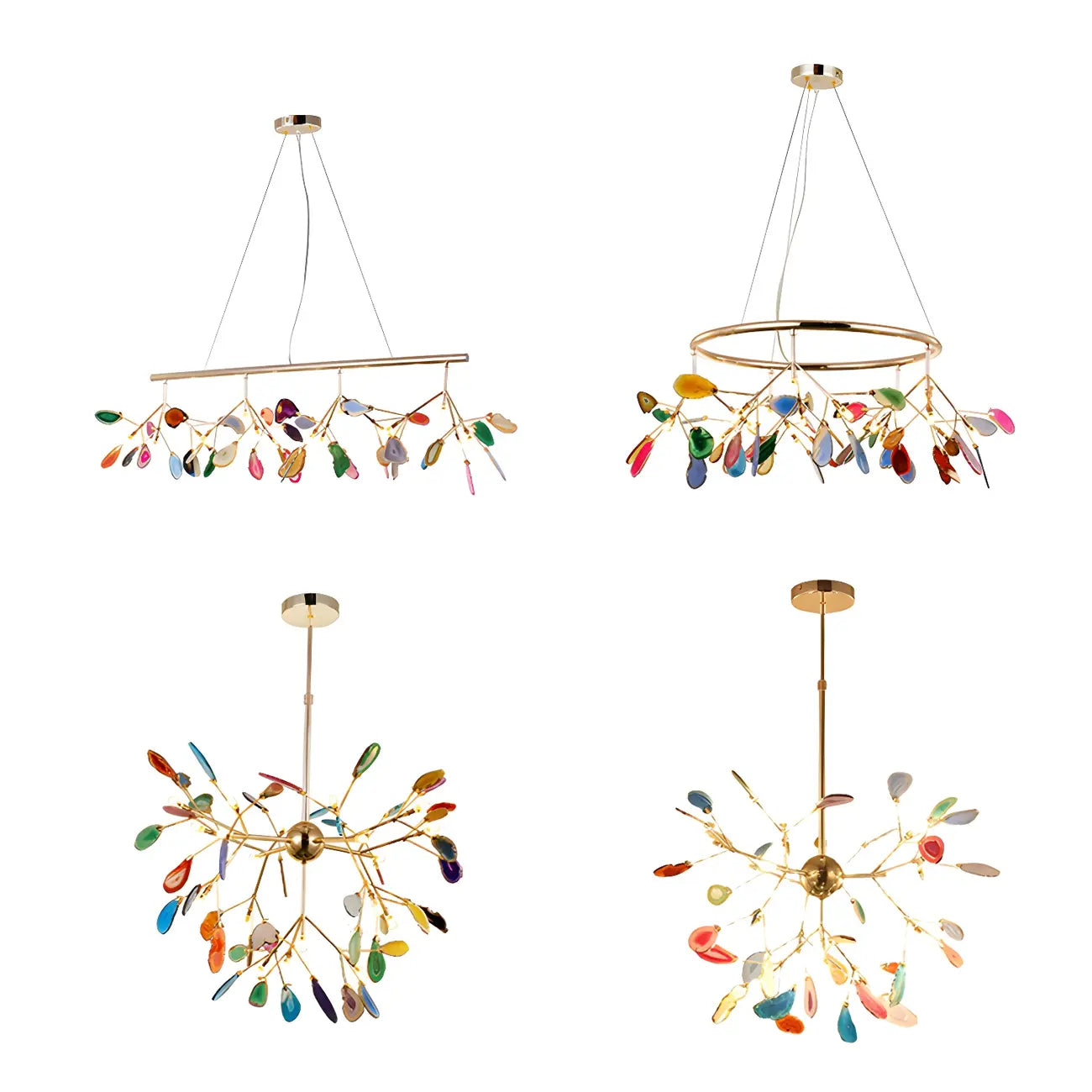 Modern Multi-Color Agate Deco Golden Sputnik Chandelier
