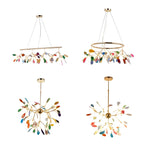 Modern Multi-Color Agate Deco Golden Sputnik Chandelier