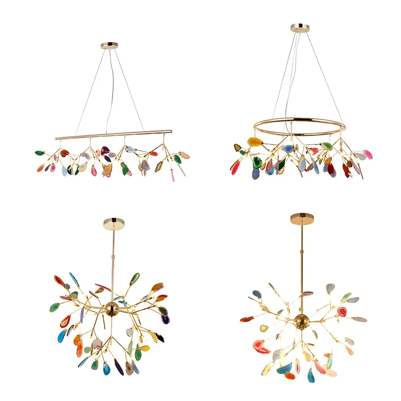 Modern Multi-Color Agate Deco Golden Sputnik Chandelier