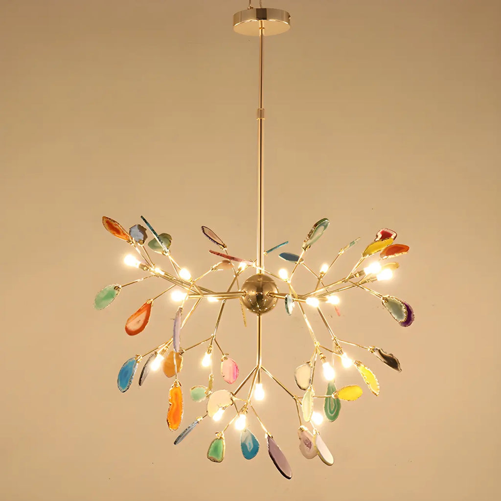 Modern Multi-Color Agate Deco Golden Sputnik Chandelier