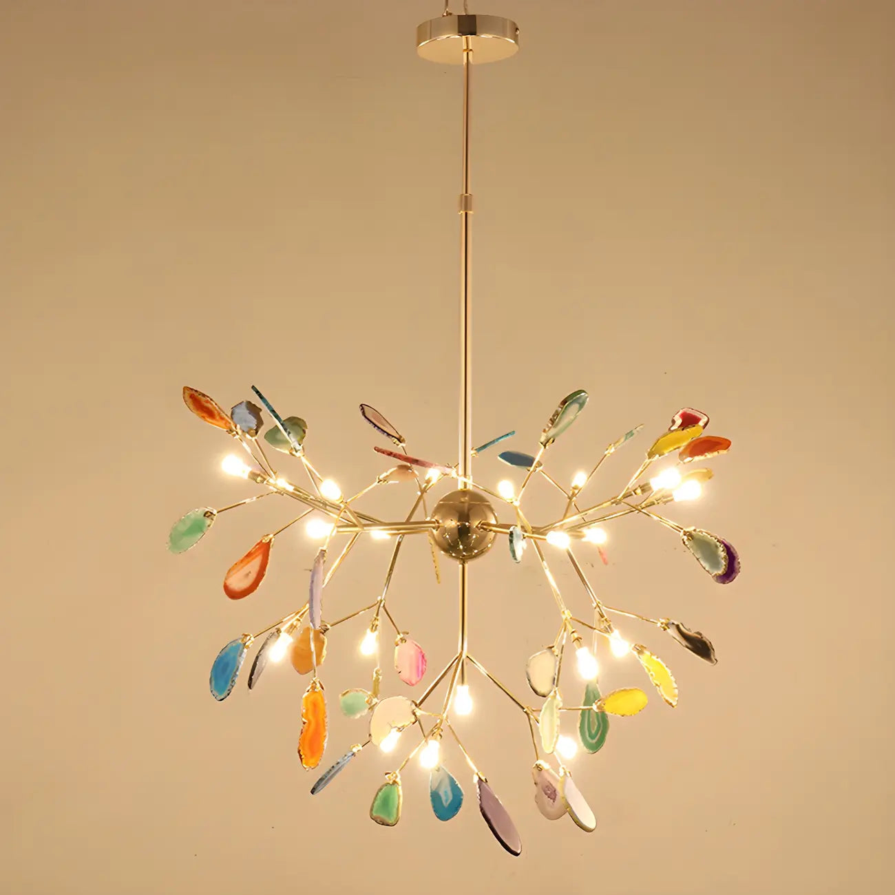 Modern Multi-Color Agate Deco Golden Sputnik Chandelier