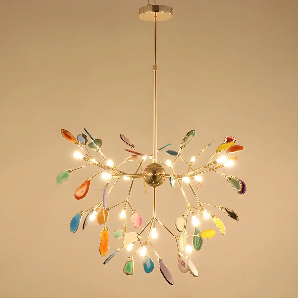 Modern Multi-Color Agate Deco Golden Sputnik Chandelier