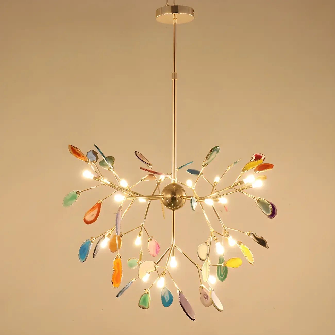 Modern Multi-Color Agate Deco Golden Sputnik Chandelier