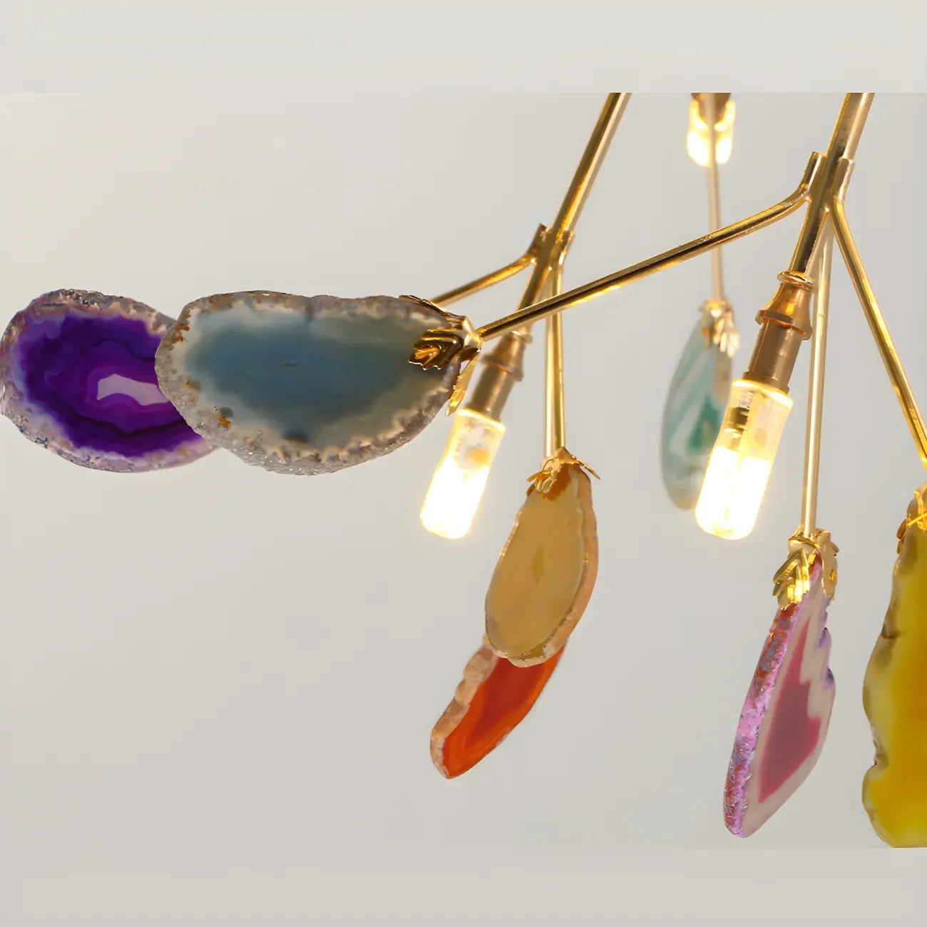 Modern Multi-Color Agate Deco Golden Sputnik Chandelier