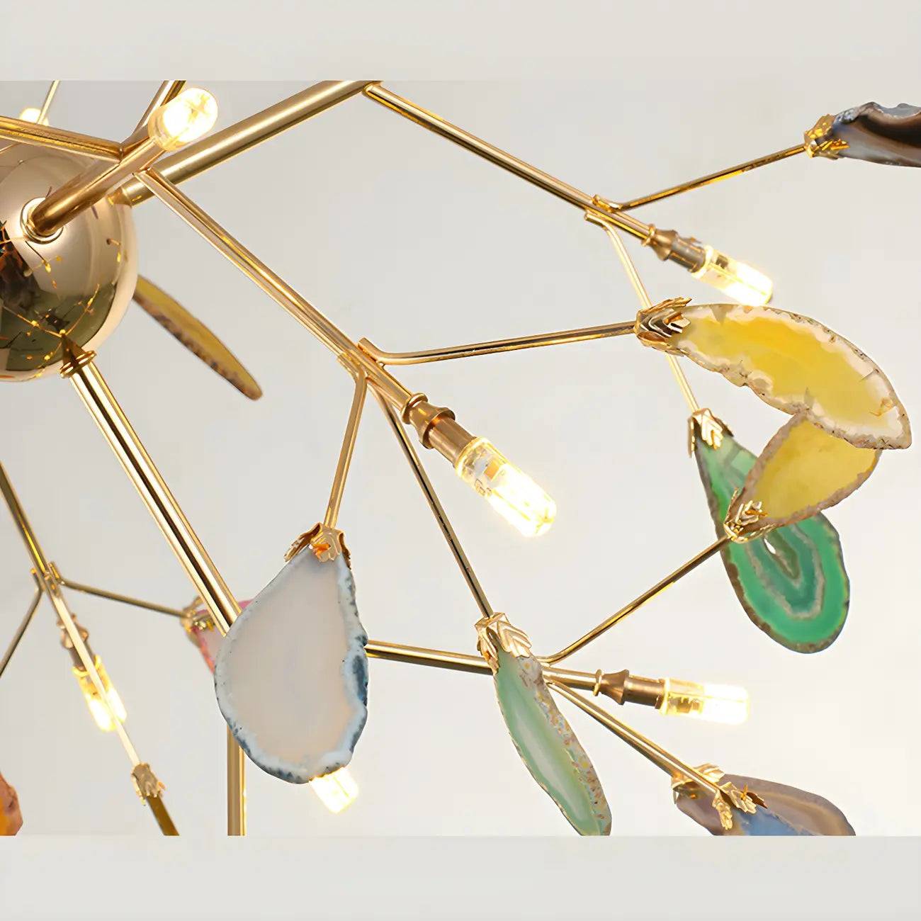 Modern Multi-Color Agate Deco Golden Sputnik Chandelier