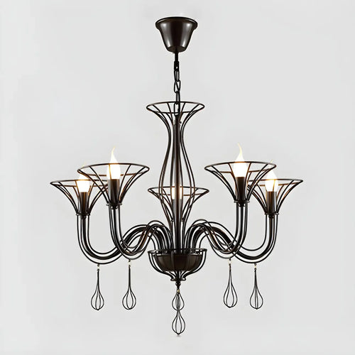 Black Metal Curved Design Modern Chandelier Fixture