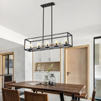 5-Light Industrial Black Glass Island Pendant Light for Kitchen