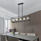 5-Light Industrial Black Glass Island Pendant Light for Kitchen