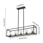 5-Light Industrial Black Glass Island Pendant Light for Kitchen