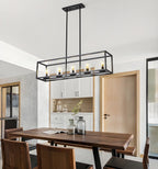 5-Light Industrial Black Glass Island Pendant Light for Kitchen