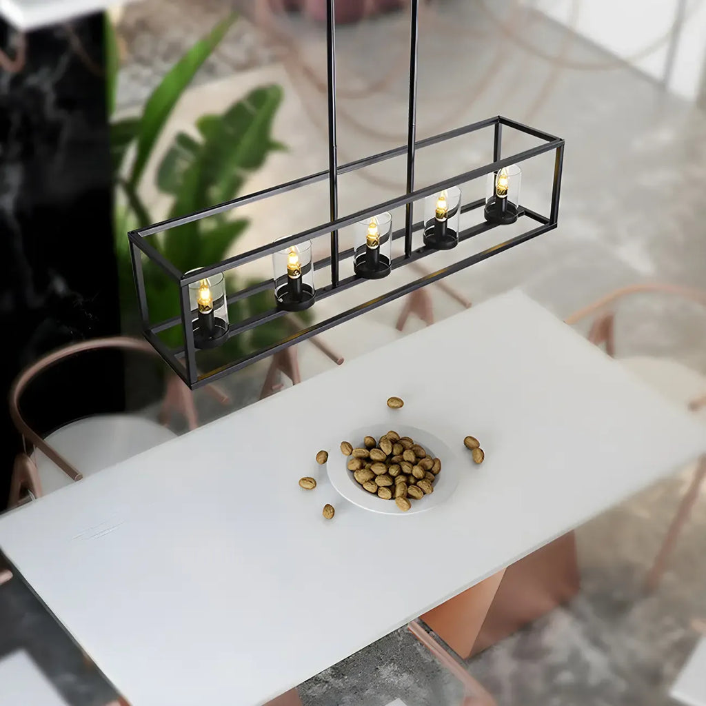 5-Light Industrial Black Glass Island Pendant Light for Kitchen
