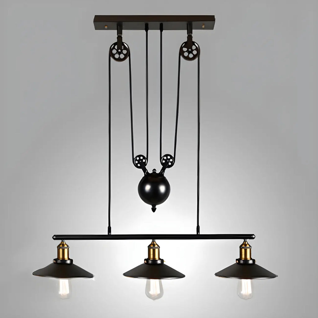 Industrial Black Metal Pulley Pendant Light for Kitchen