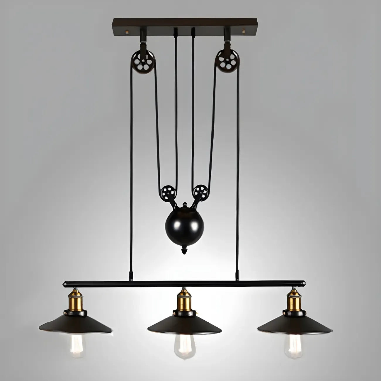 Industrial Black Metal Pulley Pendant Light for Kitchen