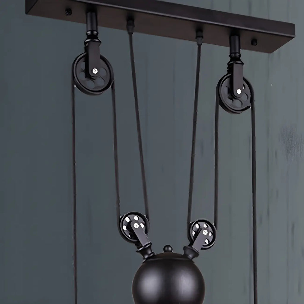 Industrial Black Metal Pulley Pendant Light for Kitchen