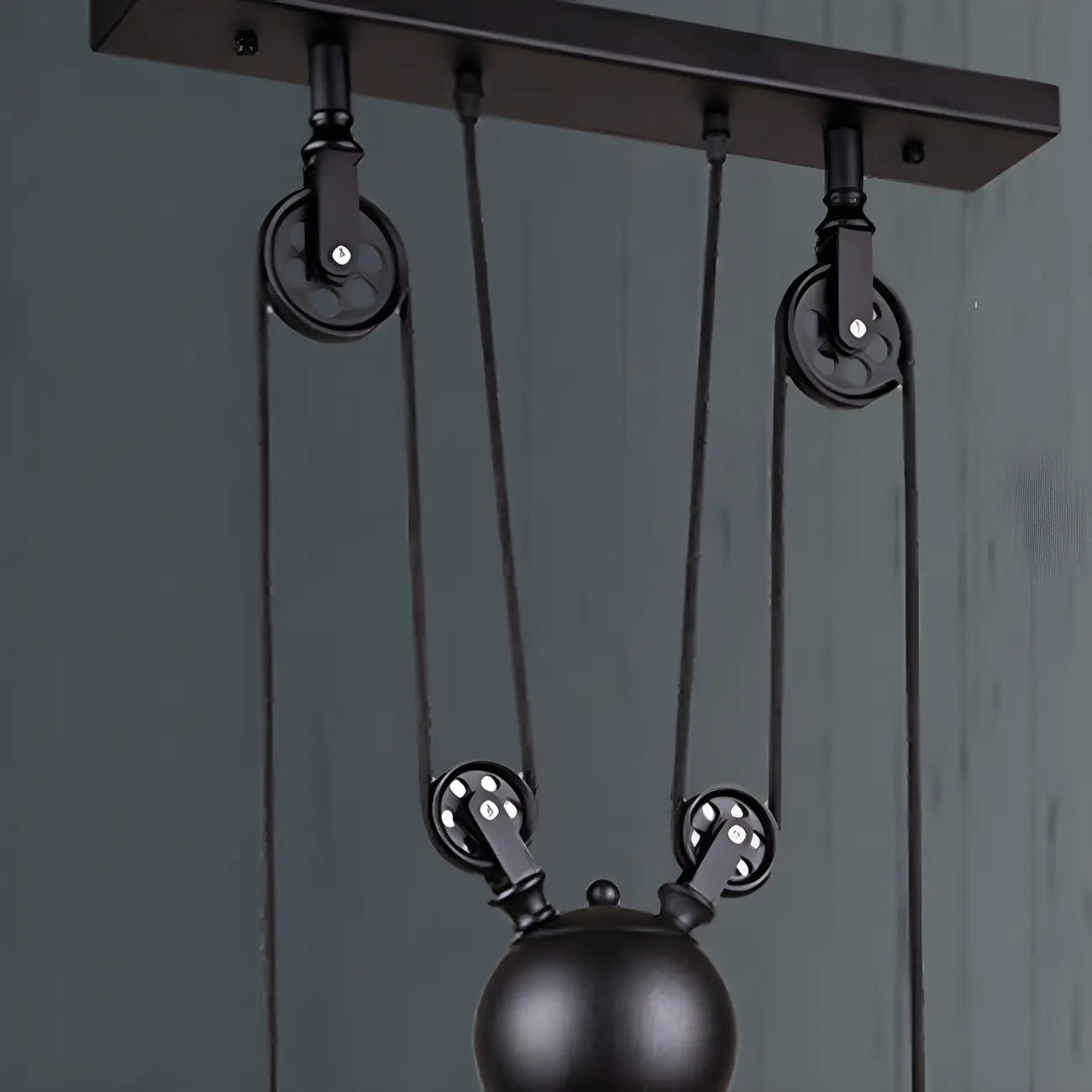 Industrial Black Metal Pulley Pendant Light for Kitchen